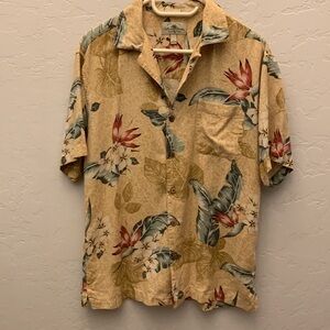 Island Shores Men’s Washable Silk Hawaiian Casual Button Front Yellow Shirt - L